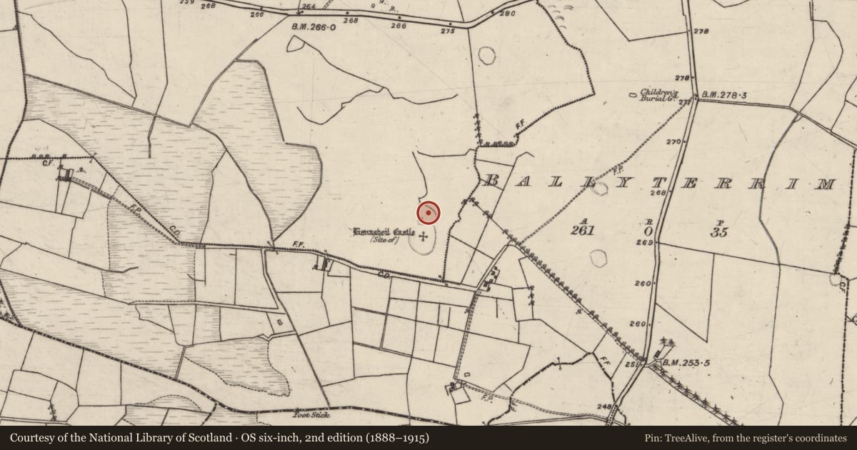 Ordnance Survey six-inch map, 2nd edition (1888–1915) covering the location of Enclosure, Cooltymurraghy, County Galway, with a pin at the register's coordinates