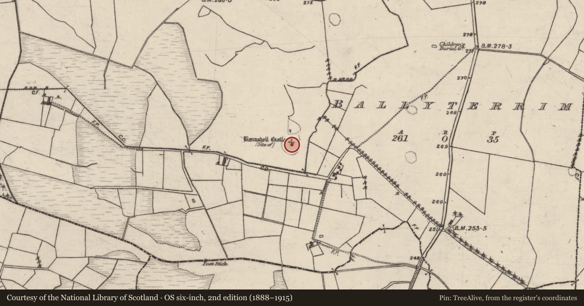 Ordnance Survey six-inch map, 2nd edition (1888–1915) covering the location of Bawn, Cooltymurraghy, County Galway, with a pin at the register's coordinates
