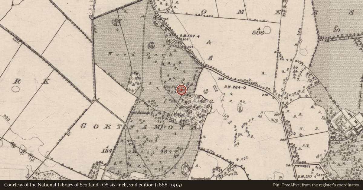 Ordnance Survey six-inch map, 2nd edition (1888–1915) covering the location of Kiln - lime, Gortnamona, County Galway, with a pin at the register's coordinates