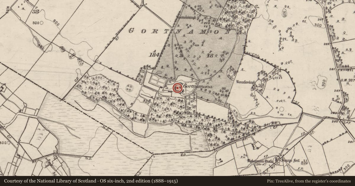 Ordnance Survey six-inch map, 2nd edition (1888–1915) covering the location of House - 18th/19th century, Gortnamona, County Galway, with a pin at the register's coordinates