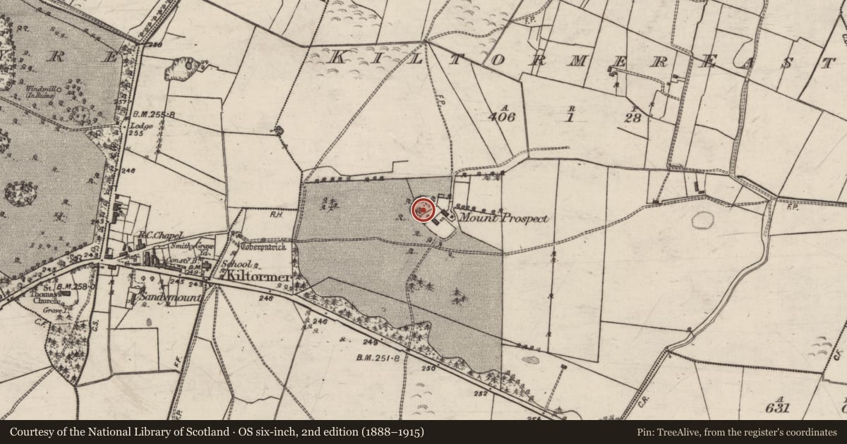 Ordnance Survey six-inch map, 2nd edition (1888–1915) covering the location of Enclosure, Kiltormer East, County Galway, with a pin at the register's coordinates