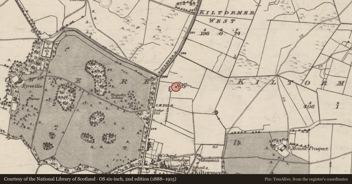 Ordnance Survey six-inch map, 2nd edition (1888–1915) covering the location of Quarry, Kiltormer West, County Galway, with a pin at the register's coordinates