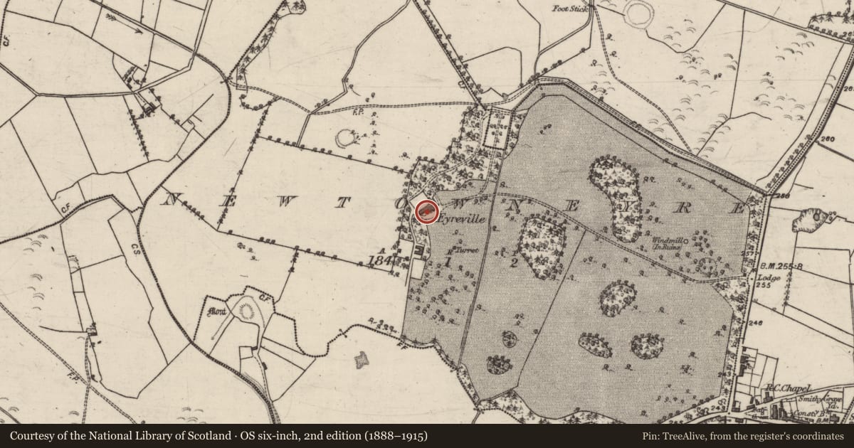 Ordnance Survey six-inch map, 2nd edition (1888–1915) covering the location of Country house, Newtowneyre, County Galway, with a pin at the register's coordinates