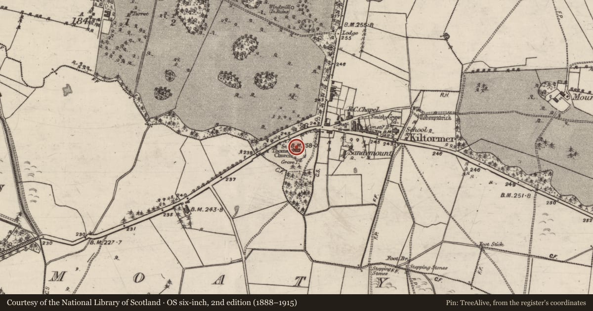 Ordnance Survey six-inch map, 2nd edition (1888–1915) covering the location of Graveyard, Newtowneyre, County Galway, with a pin at the register's coordinates