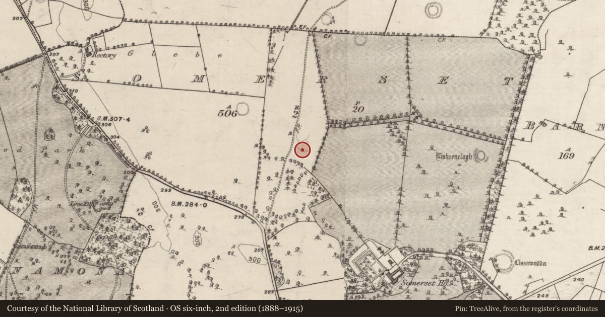 Ordnance Survey six-inch map, 2nd edition (1888–1915) covering the location of Ringfort - rath, Somerset, County Galway, with a pin at the register's coordinates