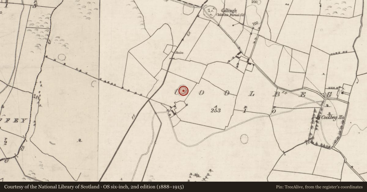 Ordnance Survey six-inch map, 2nd edition (1888–1915) covering the location of Ringfort - rath, Coolbeg, County Galway, with a pin at the register's coordinates
