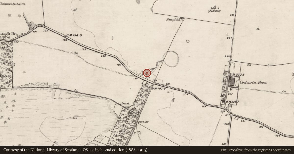 Ordnance Survey six-inch map, 2nd edition (1888–1915) covering the location of Quarry, Coolcarta West, County Galway, with a pin at the register's coordinates