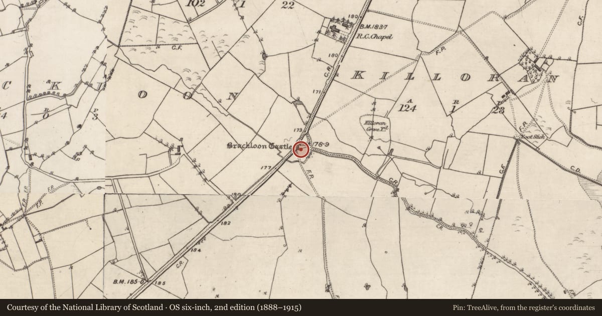 Ordnance Survey six-inch map, 2nd edition (1888–1915) covering the location of Castle - tower house, Cloonkea, County Galway, with a pin at the register's coordinates