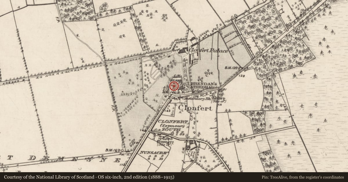 Ordnance Survey six-inch map, 2nd edition (1888–1915) covering the location of Tomb - unclassified, Glebe (Part of), County Galway, with a pin at the register's coordinates