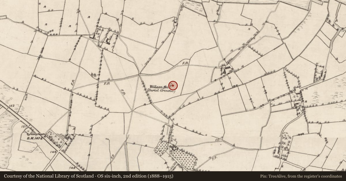 Ordnance Survey six-inch map, 2nd edition (1888–1915) covering the location of Children's burial ground, Kilmacshane (Turbett), County Galway, with a pin at the register's coordinates
