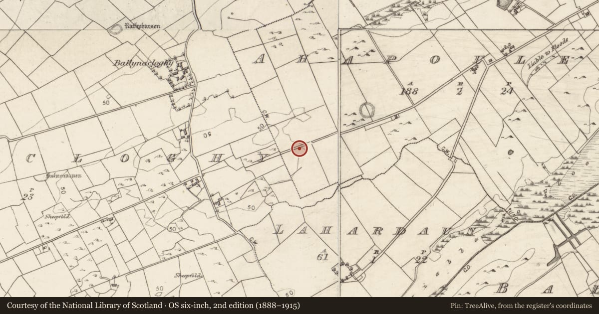 Ordnance Survey six-inch map, 2nd edition (1888–1915) covering the location of Road - road/trackway, Ahapouleen, County Galway, with a pin at the register's coordinates