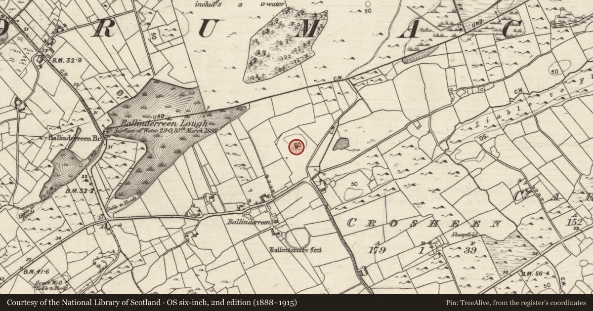 Ordnance Survey six-inch map, 2nd edition (1888–1915) covering the location of Ringfort - rath, Ballinderreen, County Galway, with a pin at the register's coordinates