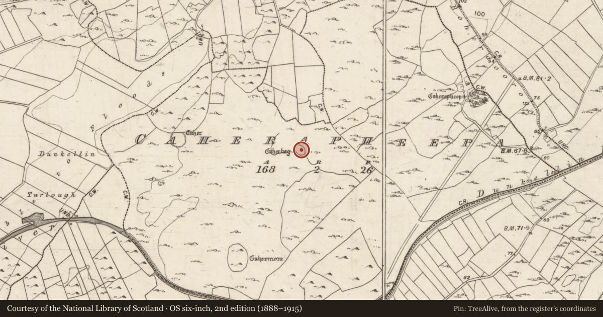 Ordnance Survey six-inch map, 2nd edition (1888–1915) covering the location of Ringfort - cashel, Caherapheepa, County Galway, with a pin at the register's coordinates