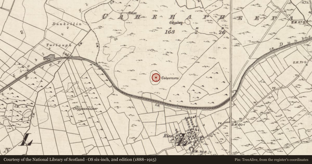 Ordnance Survey six-inch map, 2nd edition (1888–1915) covering the location of Ringfort - cashel, Caherapheepa, County Galway, with a pin at the register's coordinates