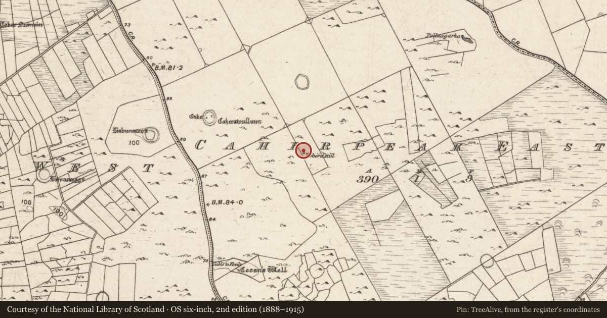 Ordnance Survey six-inch map, 2nd edition (1888–1915) covering the location of Well, Caherpeak East, County Galway, with a pin at the register's coordinates