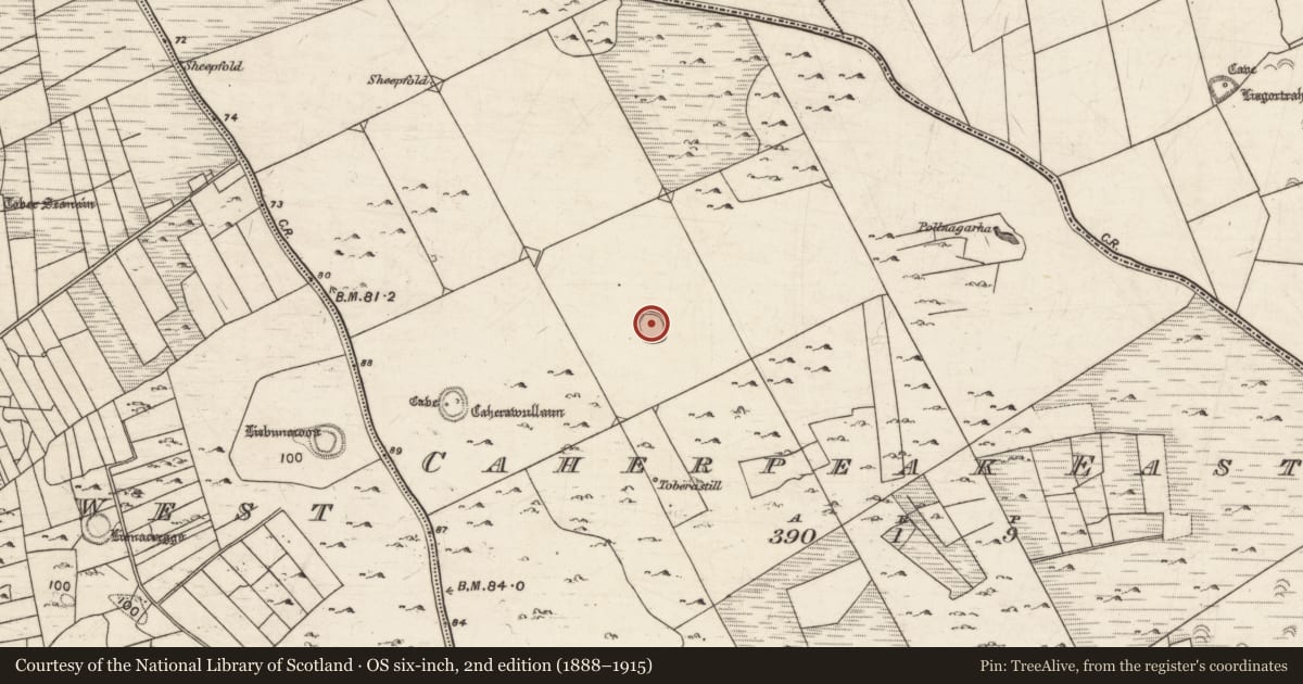 Ordnance Survey six-inch map, 2nd edition (1888–1915) covering the location of Ringfort - cashel, Caherpeak East, County Galway, with a pin at the register's coordinates