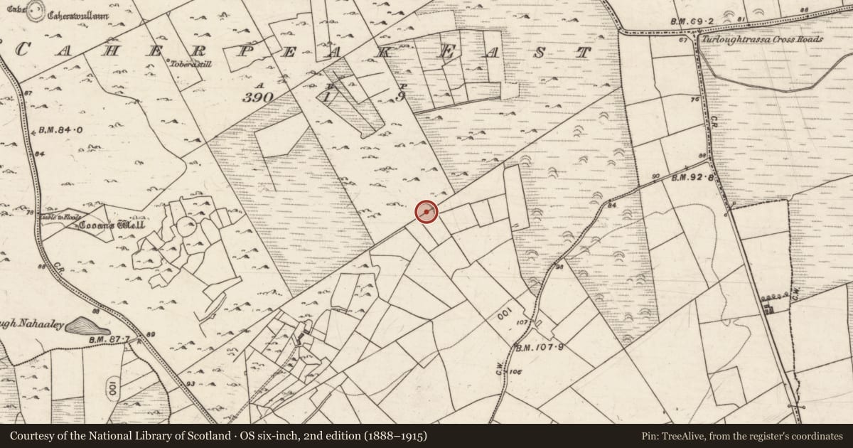 Ordnance Survey six-inch map, 2nd edition (1888–1915) covering the location of Ringfort - cashel, Caherpeak East, County Galway, with a pin at the register's coordinates