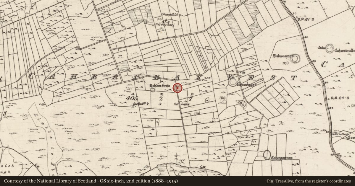 Ordnance Survey six-inch map, 2nd edition (1888–1915) covering the location of Ringfort - cashel, Caherpeak West, County Galway, with a pin at the register's coordinates