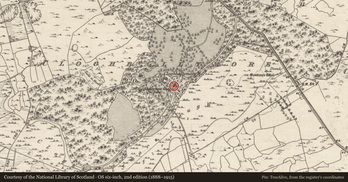 Ordnance Survey six-inch map, 2nd edition (1888–1915) covering the location of House - 18th/19th century, Cloghballymore, County Galway, with a pin at the register's coordinates