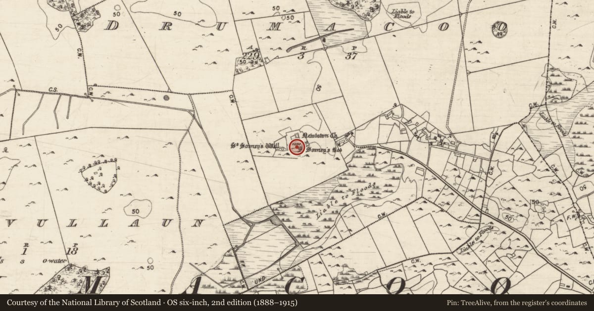 Ordnance Survey six-inch map, 2nd edition (1888–1915) covering the location of Building, Drumacoo, County Galway, with a pin at the register's coordinates