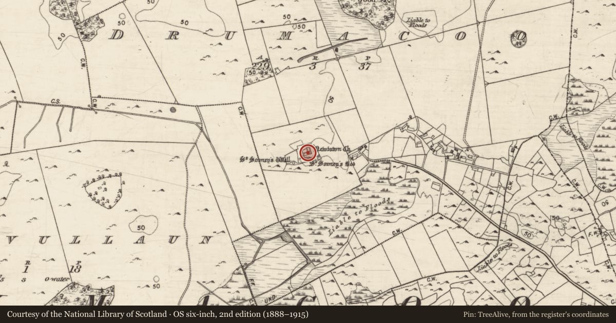 Ordnance Survey six-inch map, 2nd edition (1888–1915) covering the location of Road - road/trackway, Drumacoo, County Galway, with a pin at the register's coordinates