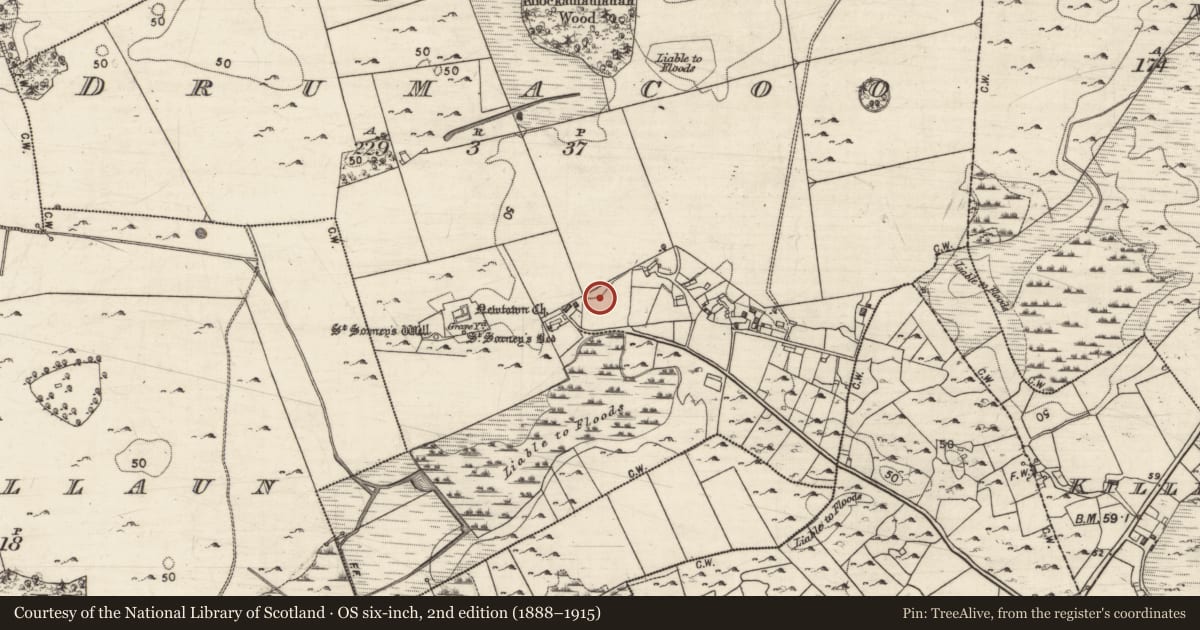 Ordnance Survey six-inch map, 2nd edition (1888–1915) covering the location of Leacht, Drumacoo, County Galway, with a pin at the register's coordinates