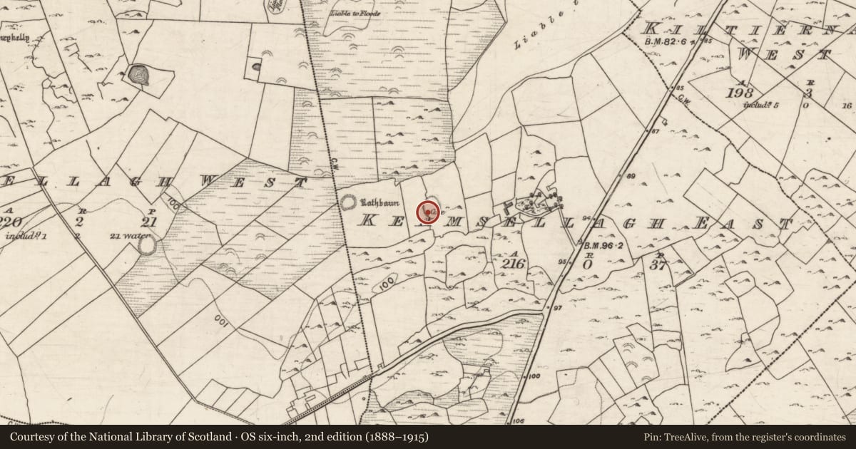 Ordnance Survey six-inch map, 2nd edition (1888–1915) covering the location of Souterrain, Keamsellagh East, County Galway, with a pin at the register's coordinates