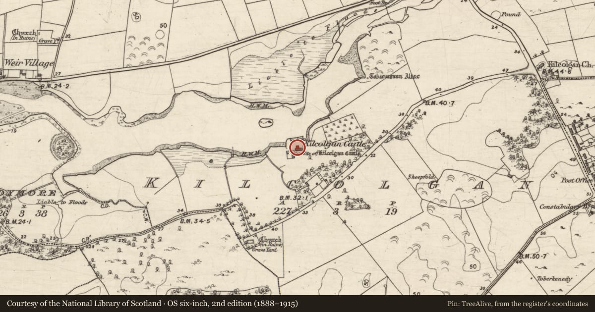 Ordnance Survey six-inch map, 2nd edition (1888–1915) covering the location of House - 18th/19th century, Kilcolgan, County Galway, with a pin at the register's coordinates