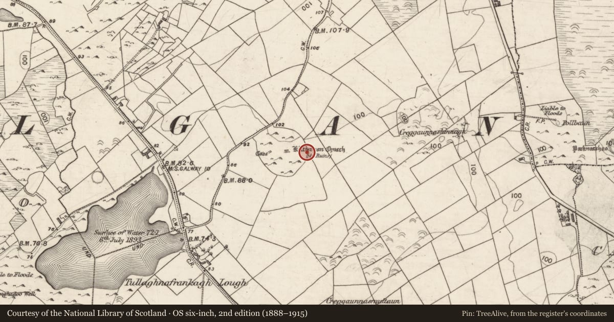 Ordnance Survey six-inch map, 2nd edition (1888–1915) covering the location of House - indeterminate date, Kiltiernan East, County Galway, with a pin at the register's coordinates