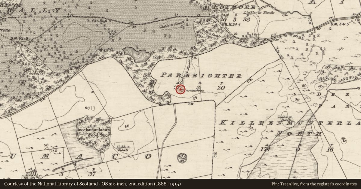 Ordnance Survey six-inch map, 2nd edition (1888–1915) covering the location of Well, Parkeighter, County Galway, with a pin at the register's coordinates