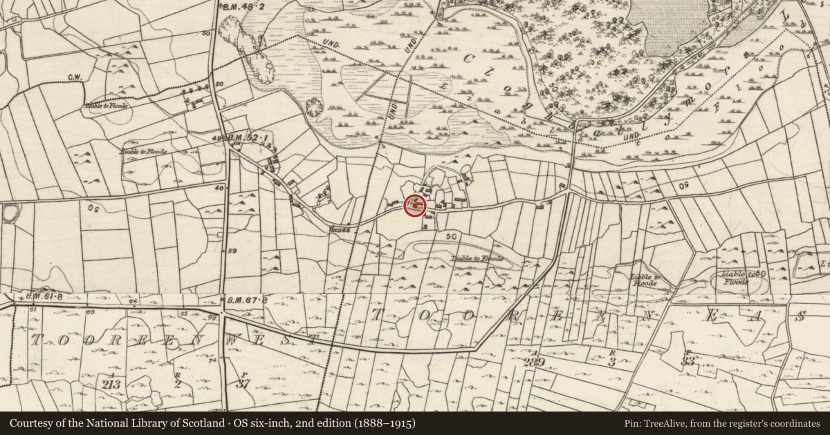 Ordnance Survey six-inch map, 2nd edition (1888–1915) covering the location of Graveslab, Tooreen East, County Galway, with a pin at the register's coordinates