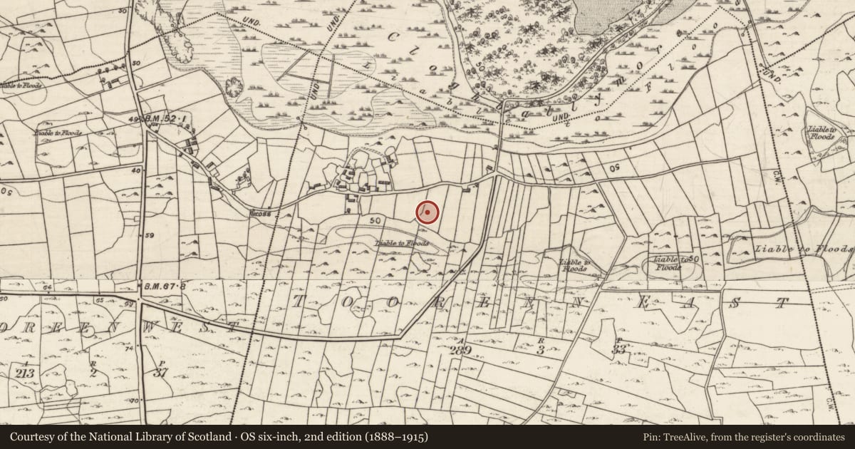 Ordnance Survey six-inch map, 2nd edition (1888–1915) covering the location of Earthwork, Tooreen East, County Galway, with a pin at the register's coordinates