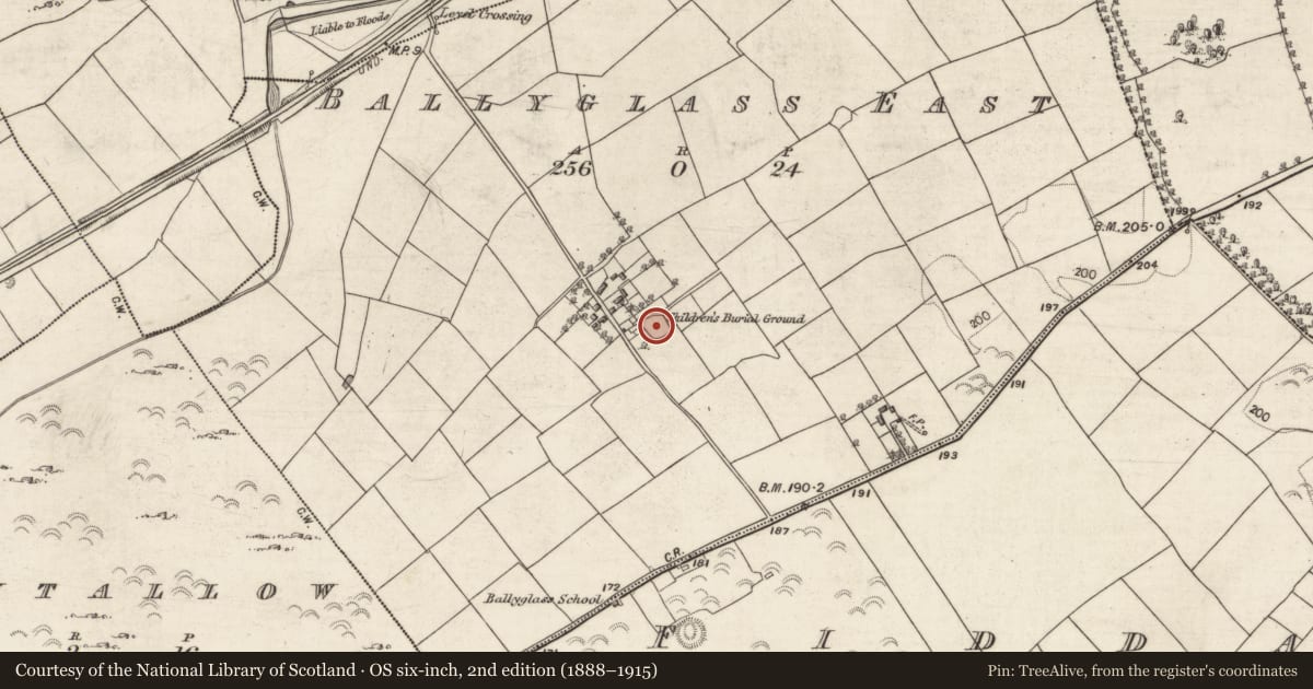 Ordnance Survey six-inch map, 2nd edition (1888–1915) covering the location of Ringfort - cashel, Ballyglass East, County Galway, with a pin at the register's coordinates