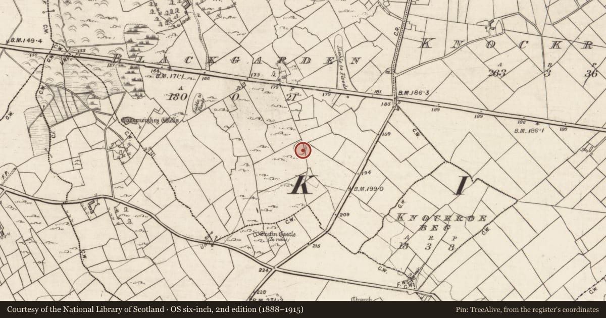 Ordnance Survey six-inch map, 2nd edition (1888–1915) covering the location of Ringfort - cashel, Blackgarden, County Galway, with a pin at the register's coordinates