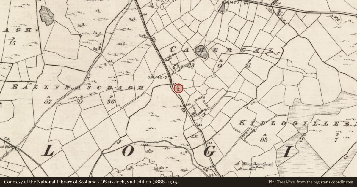 Ordnance Survey six-inch map, 2nd edition (1888–1915) covering the location of House - indeterminate date, Cahergal, County Galway, with a pin at the register's coordinates