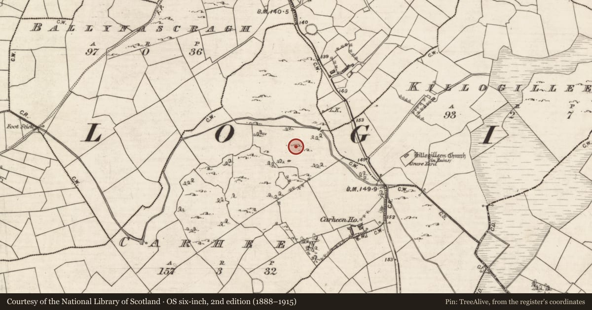Ordnance Survey six-inch map, 2nd edition (1888–1915) covering the location of House - indeterminate date, Carheen, County Galway, with a pin at the register's coordinates