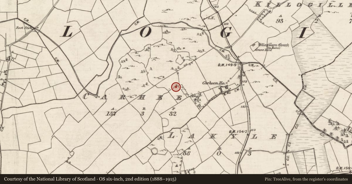 Ordnance Survey six-inch map, 2nd edition (1888–1915) covering the location of Enclosure, Carheen, County Galway, with a pin at the register's coordinates