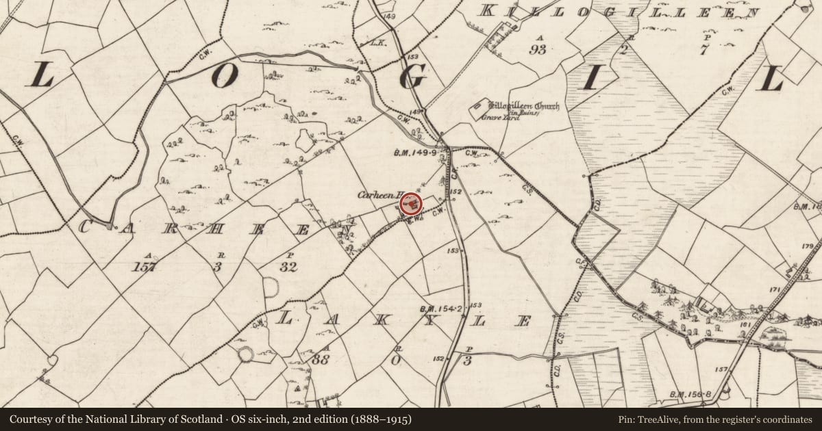 Ordnance Survey six-inch map, 2nd edition (1888–1915) covering the location of House - 18th/19th century, Carheen, County Galway, with a pin at the register's coordinates