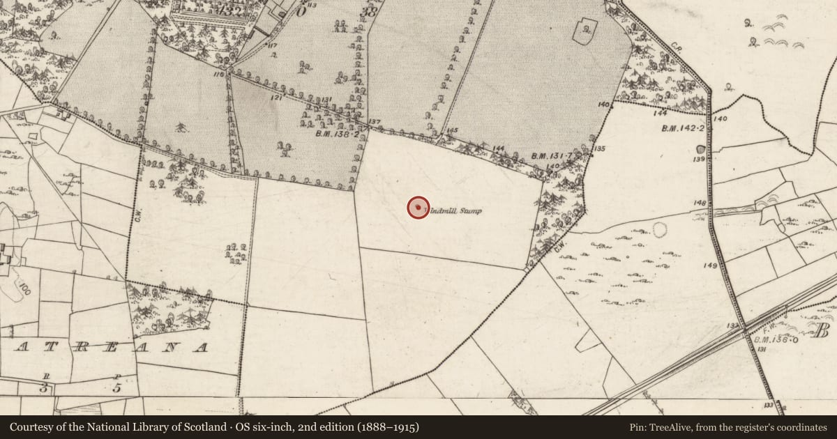 Ordnance Survey six-inch map, 2nd edition (1888–1915) covering the location of Windmill, Castletaylor South, County Galway, with a pin at the register's coordinates