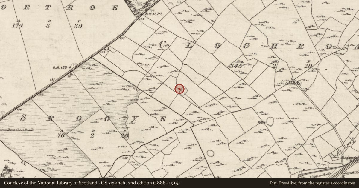 Ordnance Survey six-inch map, 2nd edition (1888–1915) covering the location of Ringfort - rath, Cloghroak, County Galway, with a pin at the register's coordinates