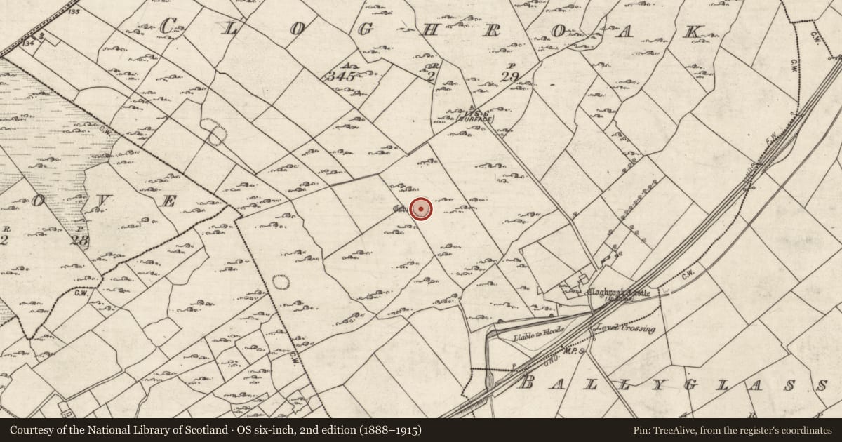 Ordnance Survey six-inch map, 2nd edition (1888–1915) covering the location of Ringfort - cashel, Cloghroak, County Galway, with a pin at the register's coordinates