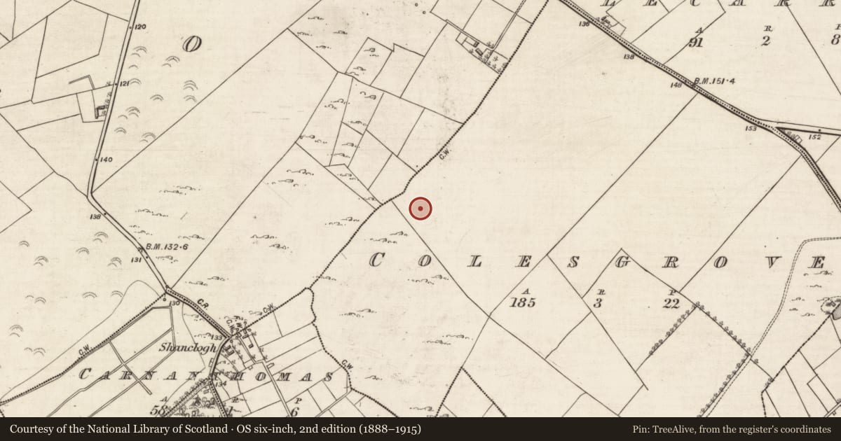 Ordnance Survey six-inch map, 2nd edition (1888–1915) covering the location of Enclosure, Colesgrove, County Galway, with a pin at the register's coordinates