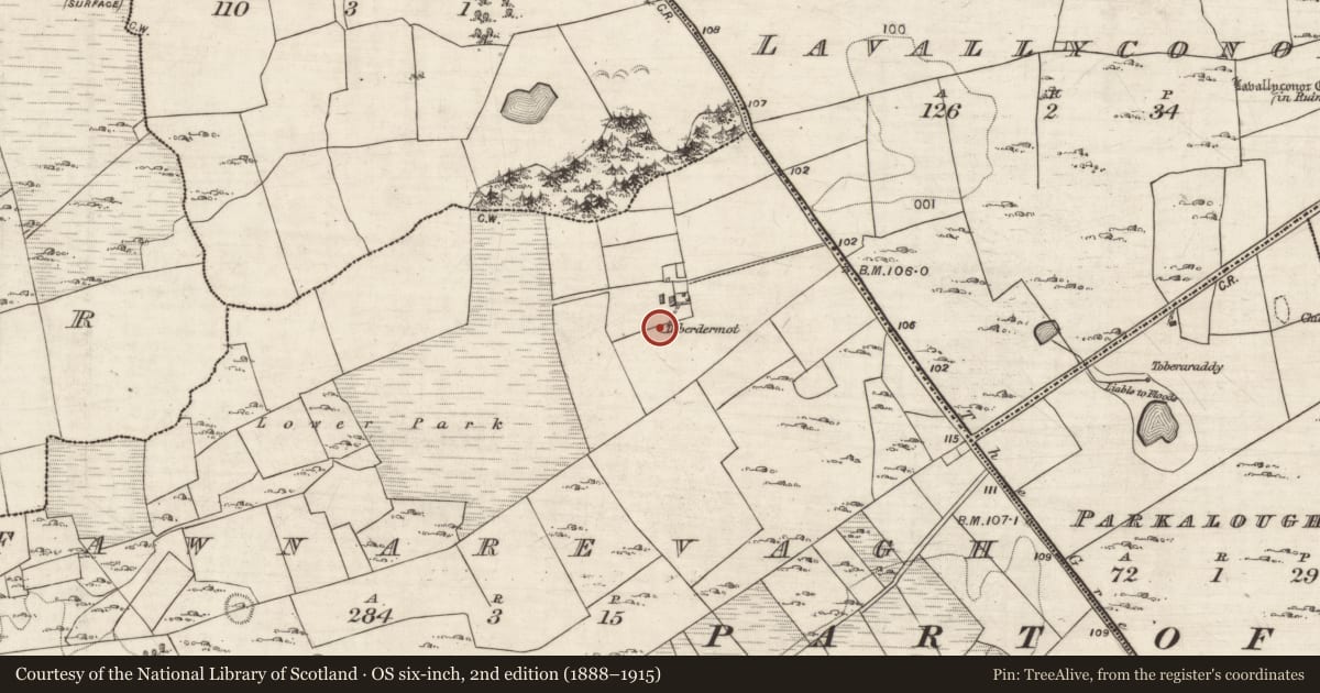 Ordnance Survey six-inch map, 2nd edition (1888–1915) covering the location of Well, Fawnarevagh, County Galway, with a pin at the register's coordinates