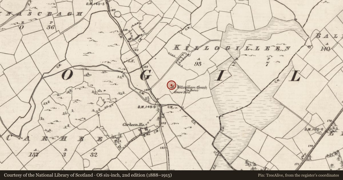 Ordnance Survey six-inch map, 2nd edition (1888–1915) covering the location of House - indeterminate date, Killogilleen, County Galway, with a pin at the register's coordinates