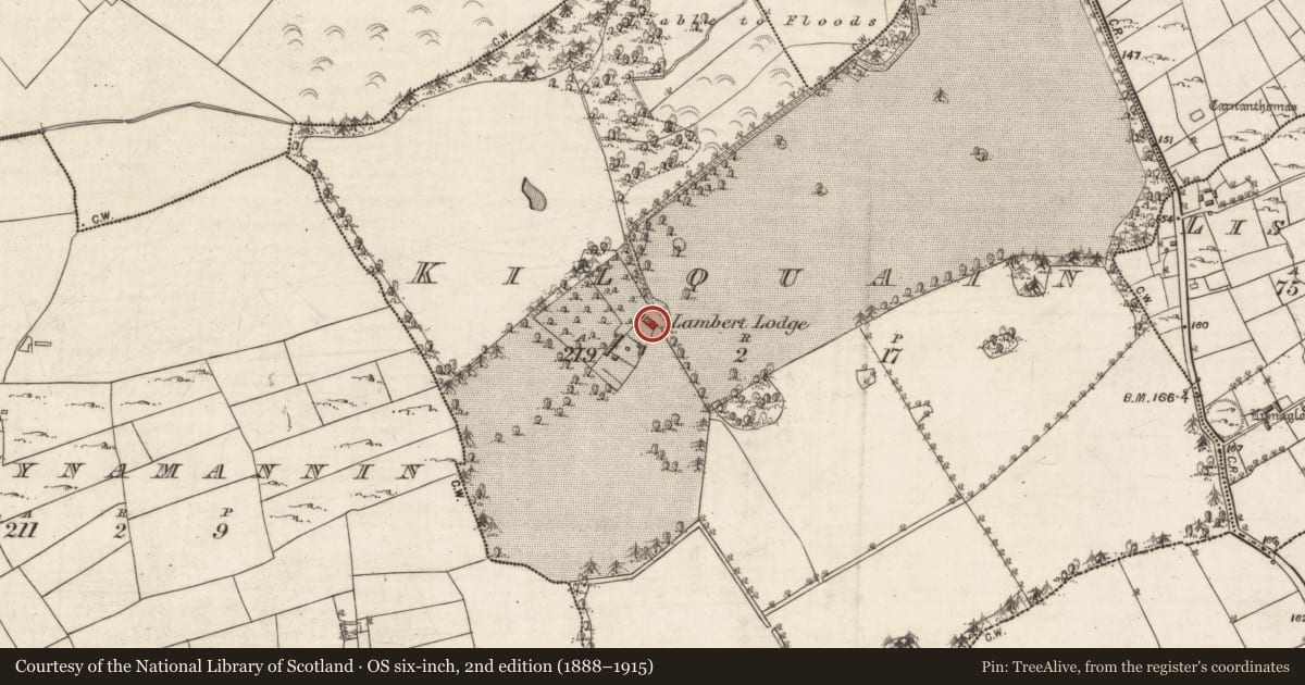 Ordnance Survey six-inch map, 2nd edition (1888–1915) covering the location of Country house, Kilquain, County Galway, with a pin at the register's coordinates