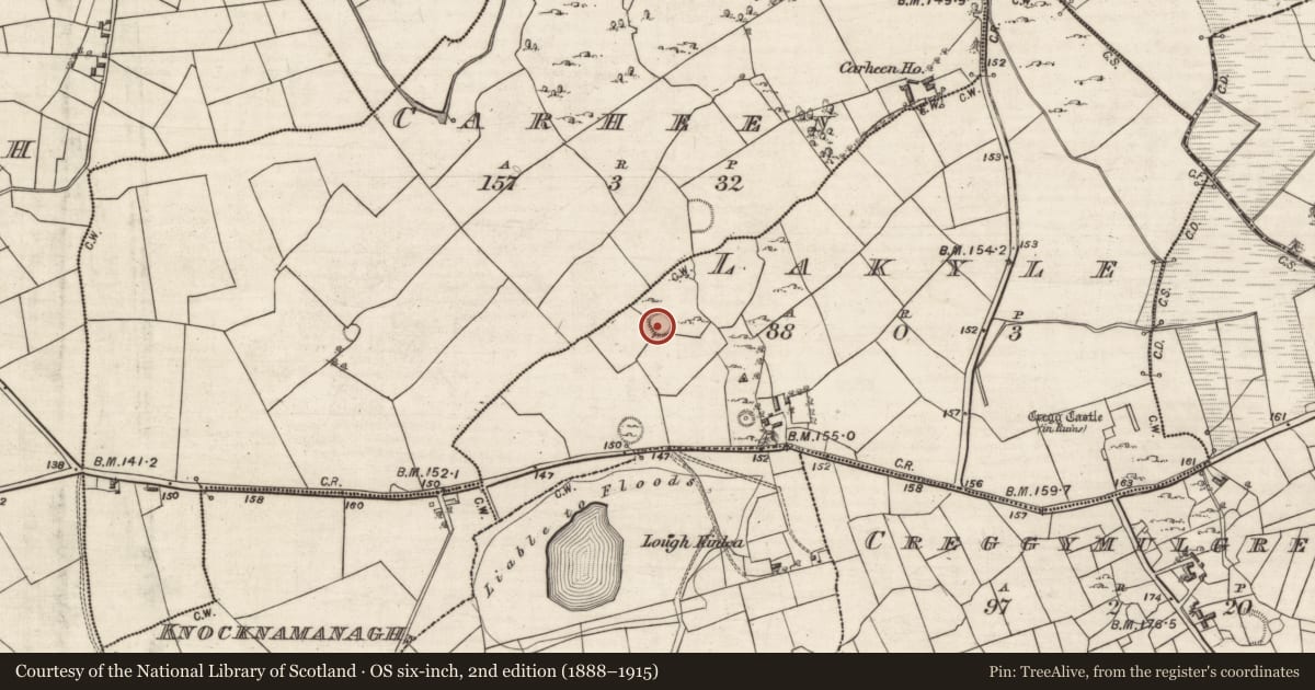 Ordnance Survey six-inch map, 2nd edition (1888–1915) covering the location of Ringfort - cashel, Lakyle, County Galway, with a pin at the register's coordinates