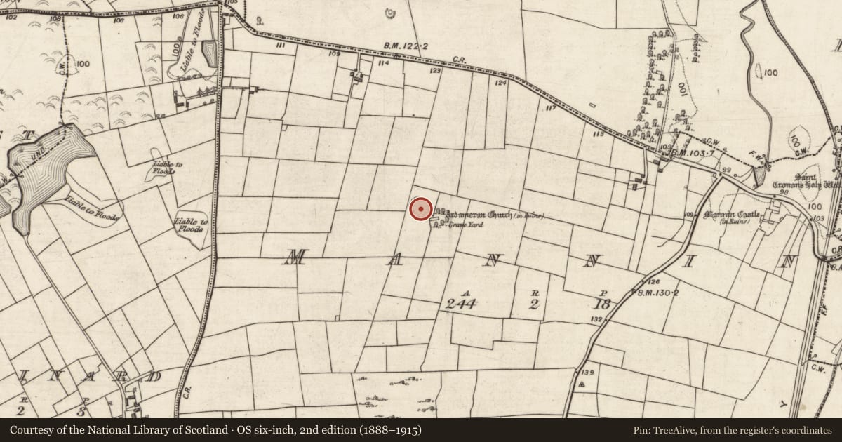 Ordnance Survey six-inch map, 2nd edition (1888–1915) covering the location of Ringfort - rath, Mannin, County Galway, with a pin at the register's coordinates
