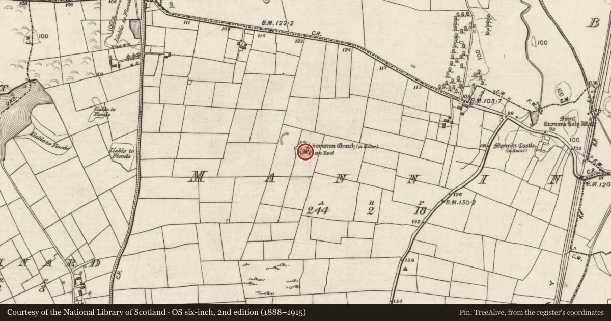Ordnance Survey six-inch map, 2nd edition (1888–1915) covering the location of Graveyard, Mannin, County Galway, with a pin at the register's coordinates