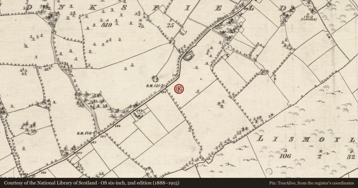 Ordnance Survey six-inch map, 2nd edition (1888–1915) covering the location of Barrow - ring-barrow, Monksfield, County Galway, with a pin at the register's coordinates