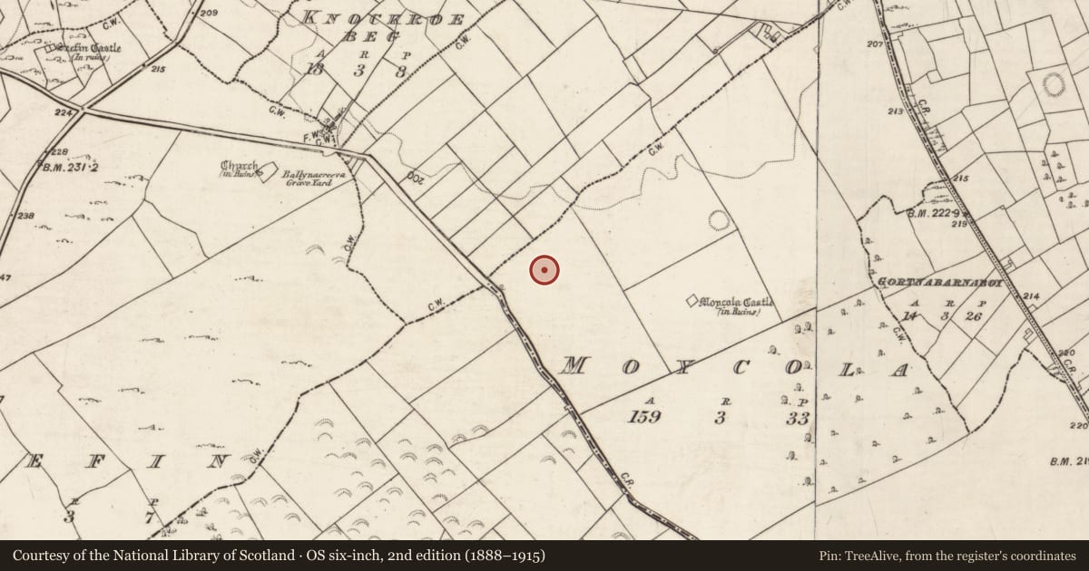 Ordnance Survey six-inch map, 2nd edition (1888–1915) covering the location of House - indeterminate date, Moycola, County Galway, with a pin at the register's coordinates